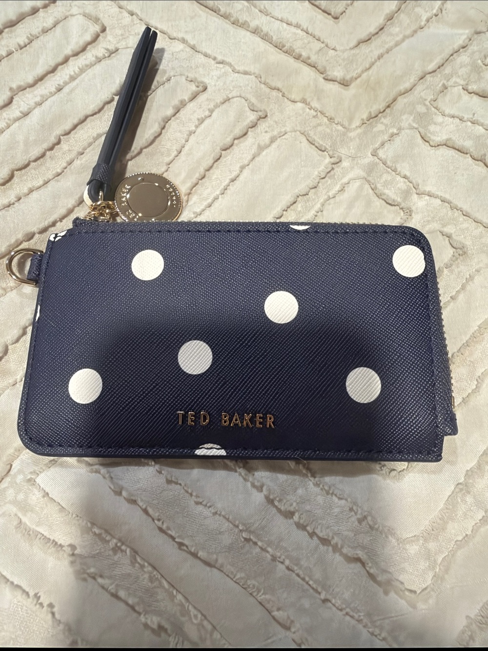 Ted Baker Navy Polka Dot Zip Card Case with Tassel